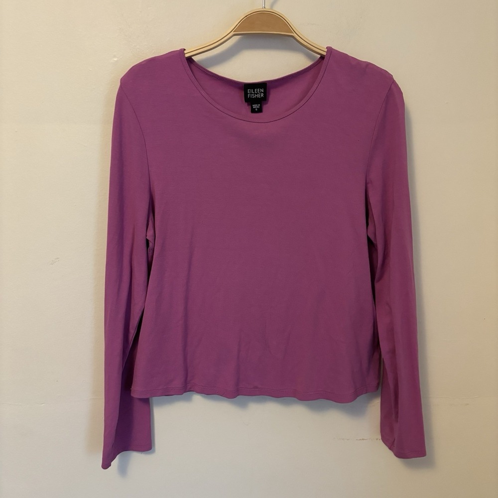 Eileen Fisher Shirt Long Sleeve Scoop Neck Basic Closet Staple Purple S Stretchy